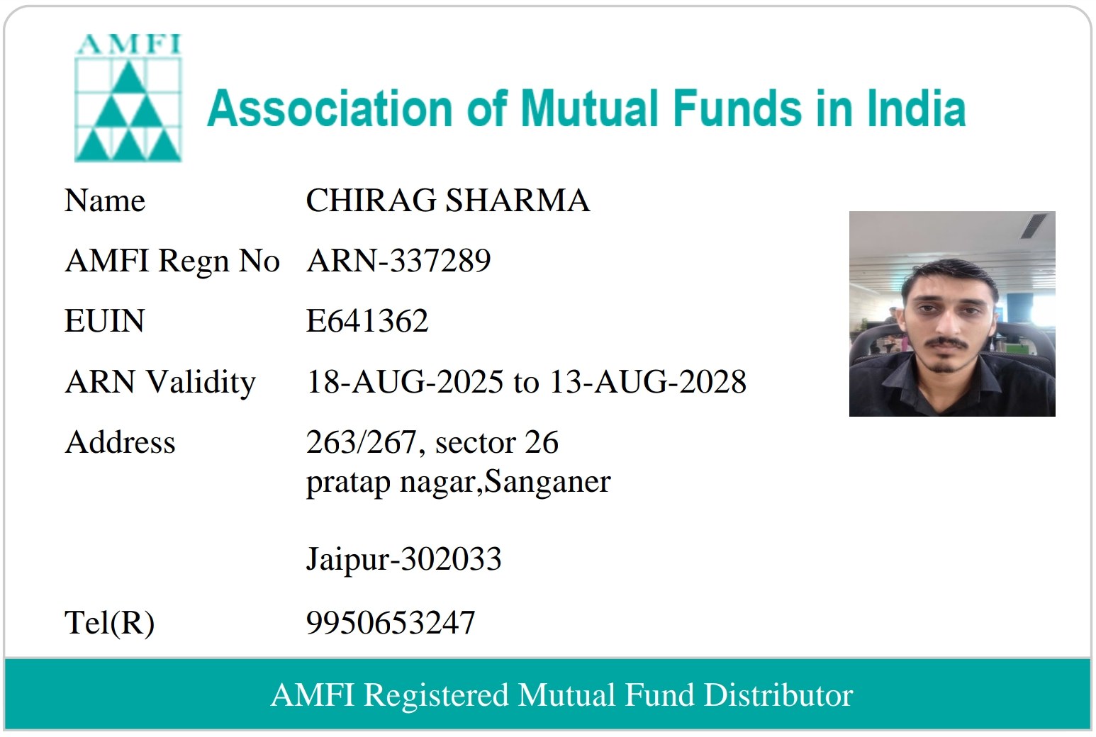 AMFI ARN Card - Chirag Sharma